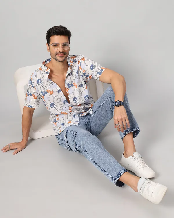 White_Rayon_Floral_Regular_Fit_Half_Sleeve_Shirt_For_Men