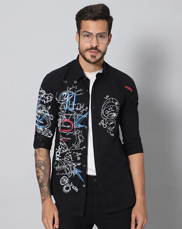 Black_Cotton_Typographic_Slim_Fit_Full_Sleeve_Shirt_For_Men