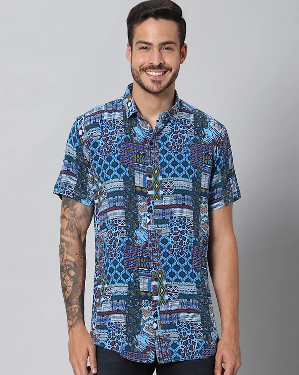 Blue_Rayon_Abstract_Slim_Fit_Half_Sleeve_Shirt_For_Men