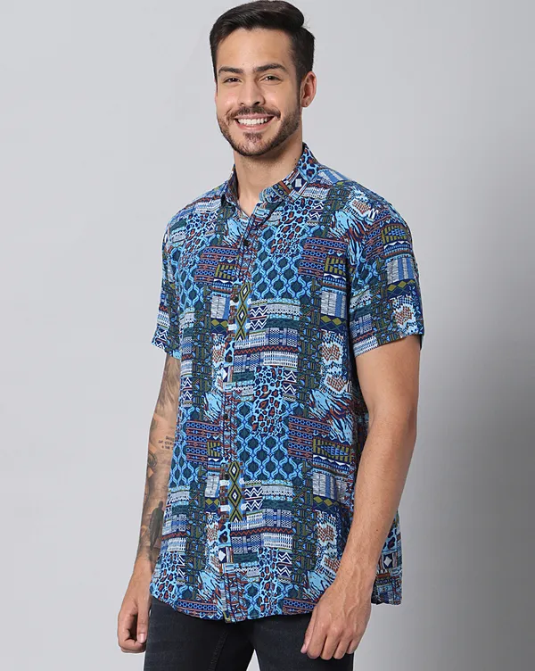 Blue_Rayon_Abstract_Slim_Fit_Half_Sleeve_Shirt_For_Men