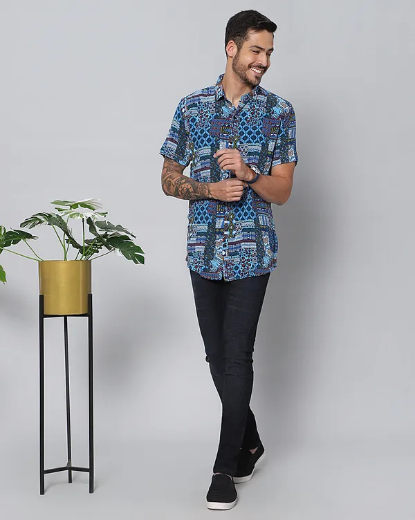 Blue_Rayon_Abstract_Slim_Fit_Half_Sleeve_Shirt_For_Men