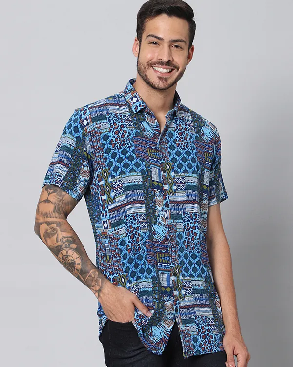 Blue_Rayon_Abstract_Slim_Fit_Half_Sleeve_Shirt_For_Men