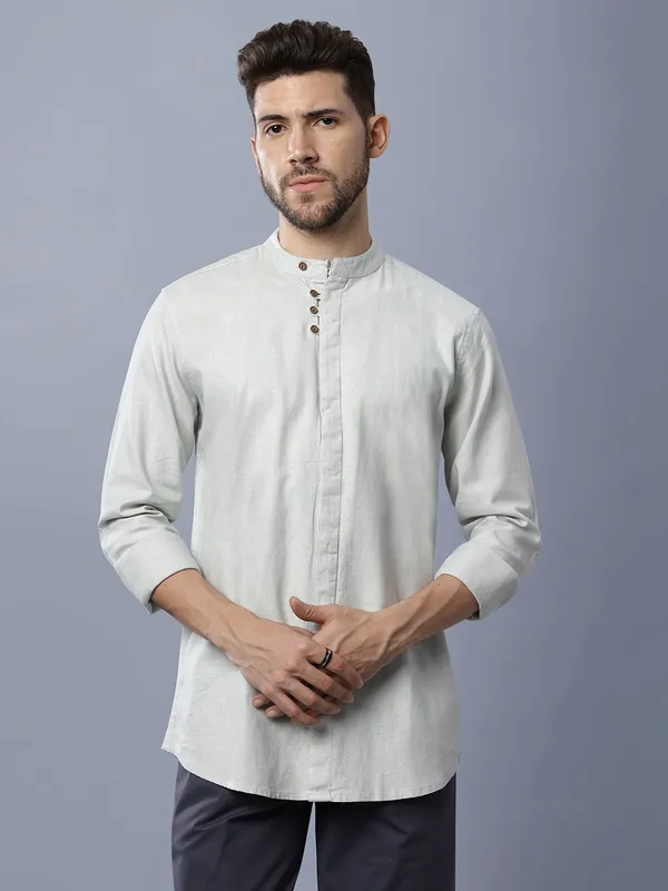 Mens_Solid_Linen_Blend_Mandarin_Collar_Regular_Fit_Full_Sleeves_Shirt