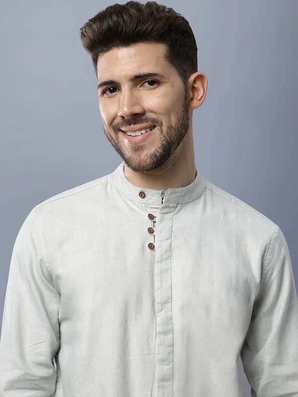 Mens_Solid_Linen_Blend_Mandarin_Collar_Regular_Fit_Full_Sleeves_Shirt