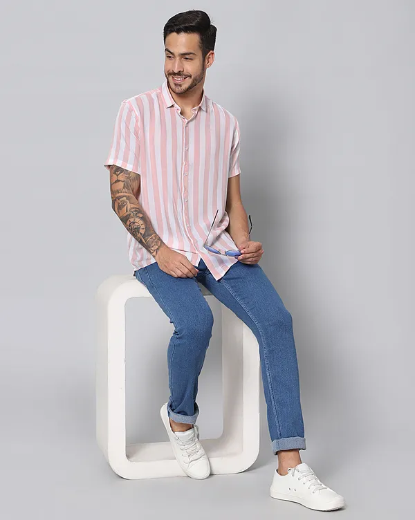 Pink_Rayon_Stripes_Slim_Fit_Half_Sleeve_Shirt_For_Men