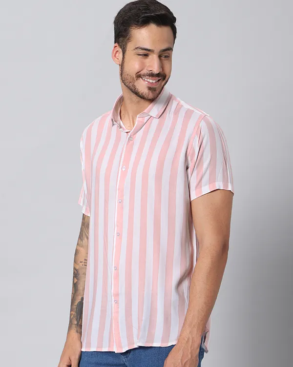 Pink_Rayon_Stripes_Slim_Fit_Half_Sleeve_Shirt_For_Men