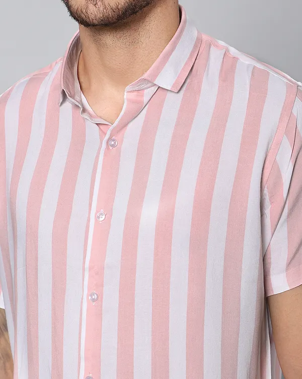 Pink_Rayon_Stripes_Slim_Fit_Half_Sleeve_Shirt_For_Men
