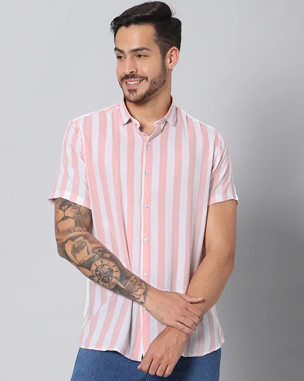 Pink_Rayon_Stripes_Slim_Fit_Half_Sleeve_Shirt_For_Men