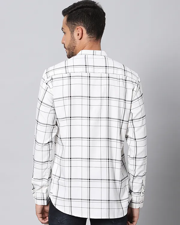 White_Cotton_Checks_Loose_Fit_Full_Sleeve_Short_Kurta_For_Men
