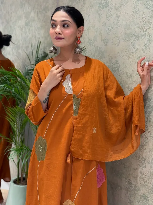 Orange_Cotton__Kurta_Pant_with_Dupatta_Set