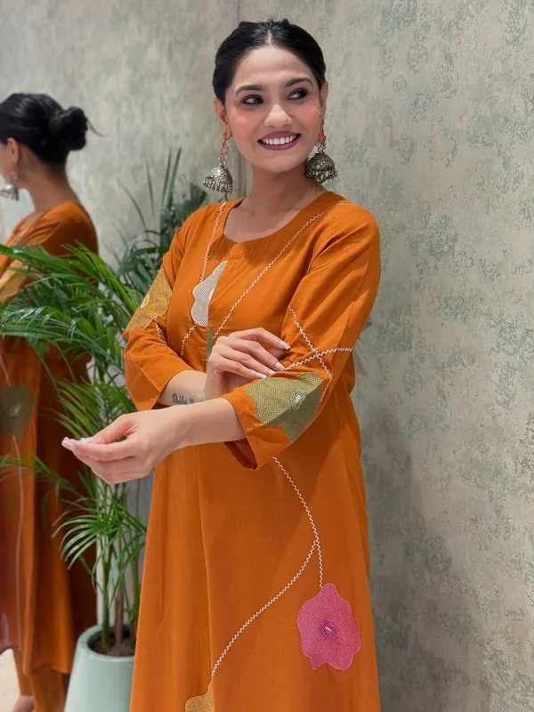 Orange_Cotton__Kurta_Pant_with_Dupatta_Set