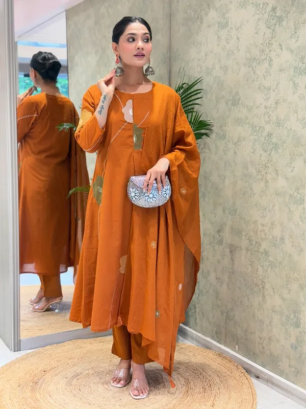 Orange_Cotton__Kurta_Pant_with_Dupatta_Set
