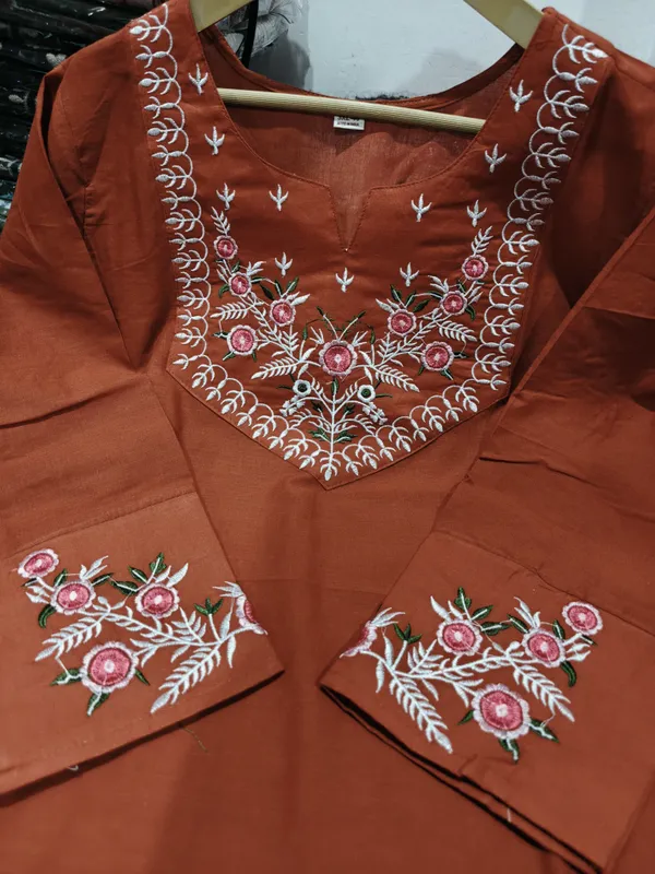 Cotton_Embroidery_kurta_pant_set