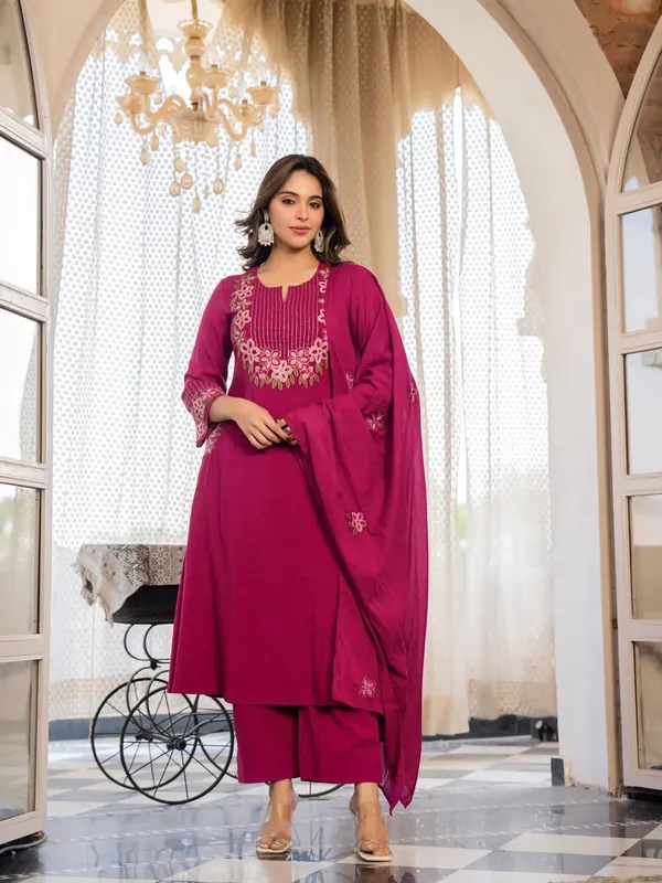 Magenta_Women_Embroidered_Kurta_Set_with_Dupatta