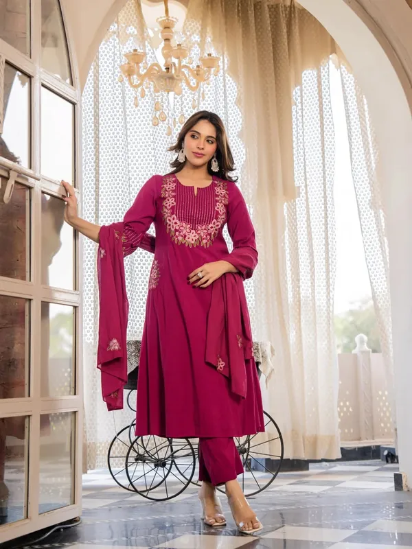 Magenta_Women_Embroidered_Kurta_Set_with_Dupatta