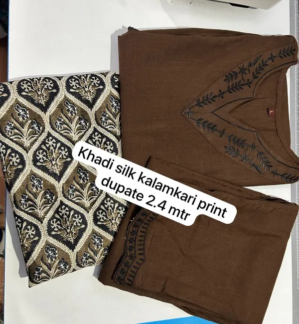 Coffee_Cotton_Slub_Handloom_Kurta_Pant_With_Dupatta_Set_For_Women