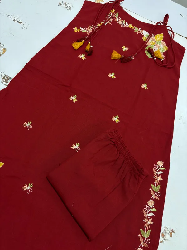 Rosewood_Cotton_Flex_Embroidered_Kurta_Pant_Set