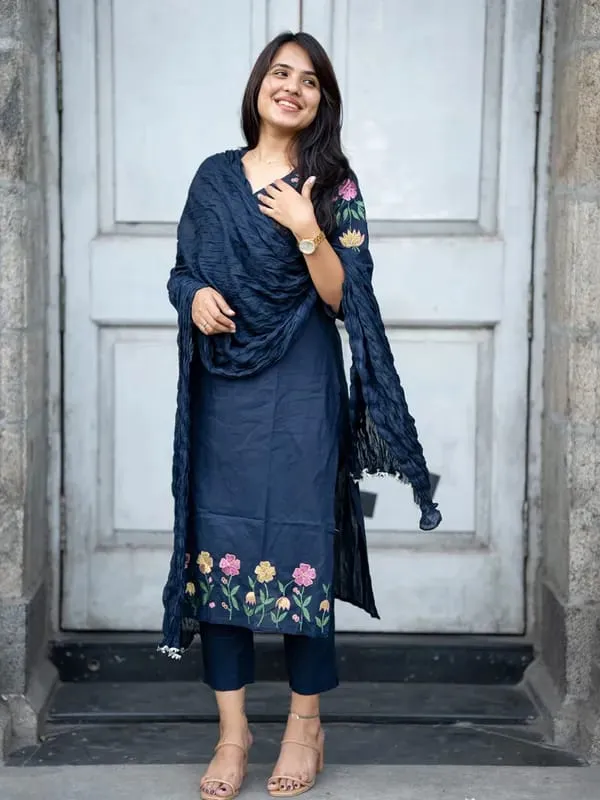 Blue_Cotton_kurta_pant_with_dupatta_set