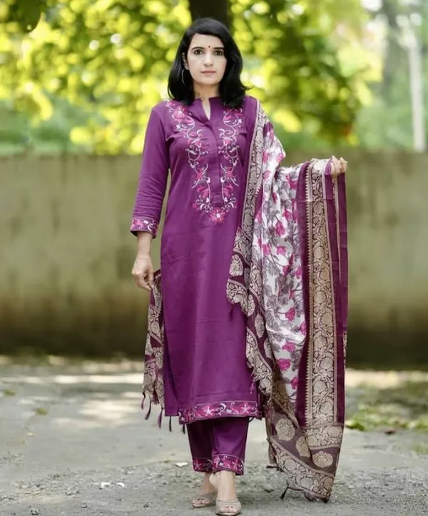 Cotton_slub_kurta_pant_with_Dupatta_set