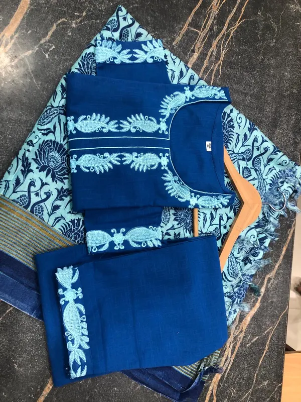 Khadi_Cotton_Embroidered_Set_With_Kurta_Pant_With_Dupatta_Set