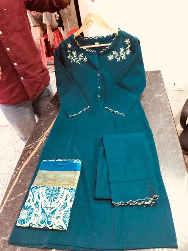 Khadi_Cotton_Embroidered_Set_With_Kurta_Pant_With_Dupatta_Set