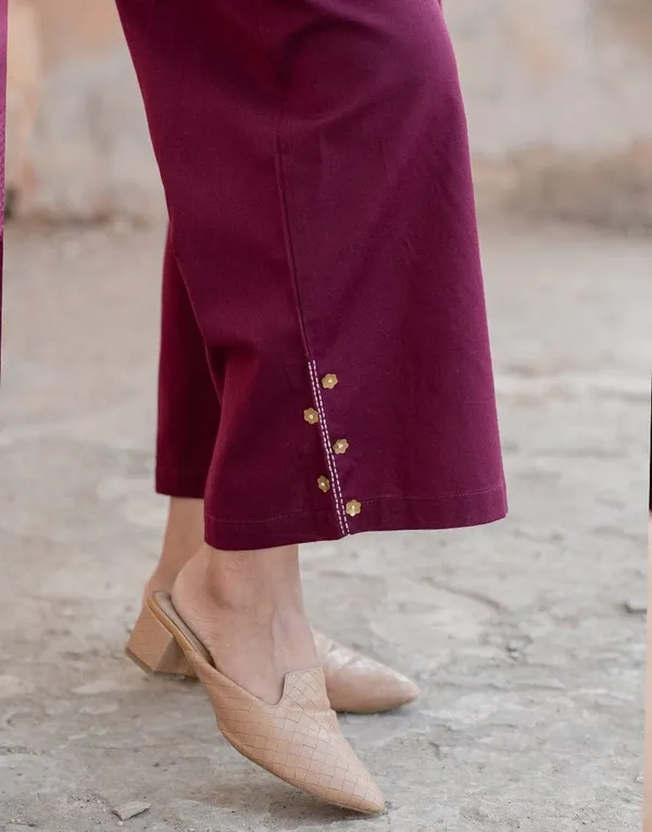 Wine_Cotton_Slub_Handloom_Kurta_With_Pant_Set