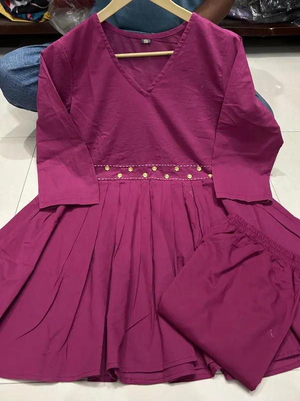 Wine_Cotton_Slub_Handloom_Kurta_With_Pant_Set
