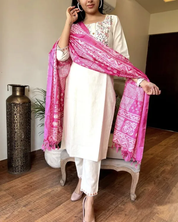 Khadi_Cotton_Embroidery_Suit_And_Khadi_Silk_Dupata_Set
