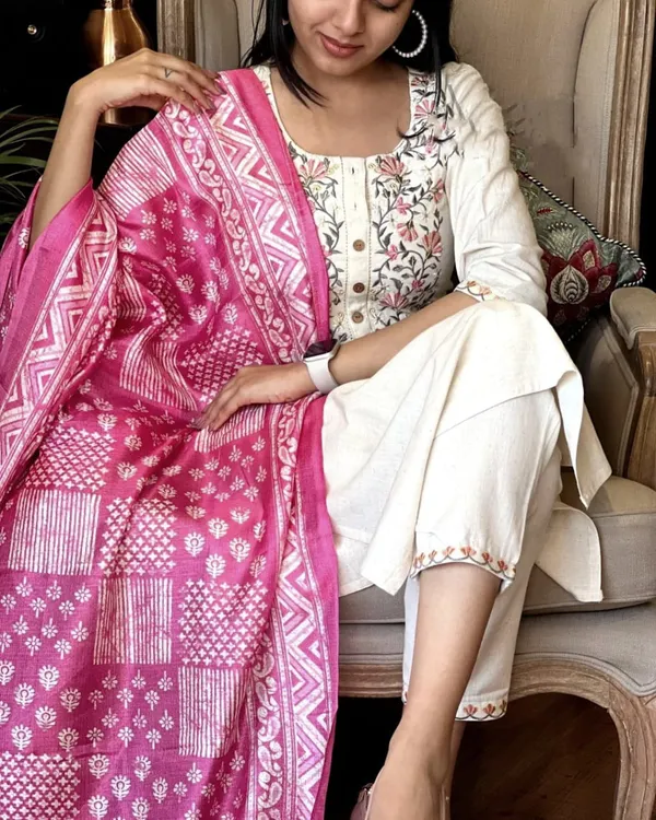 Khadi_Cotton_Embroidery_Suit_And_Khadi_Silk_Dupata_Set