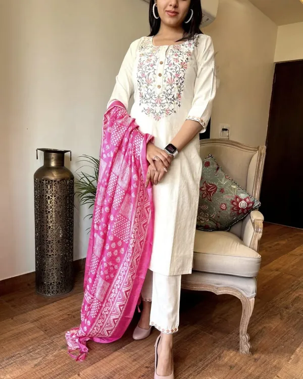 Khadi_Cotton_Embroidery_Suit_And_Khadi_Silk_Dupata_Set