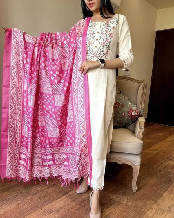 Khadi_Cotton_Embroidery_Suit_And_Khadi_Silk_Dupata_Set