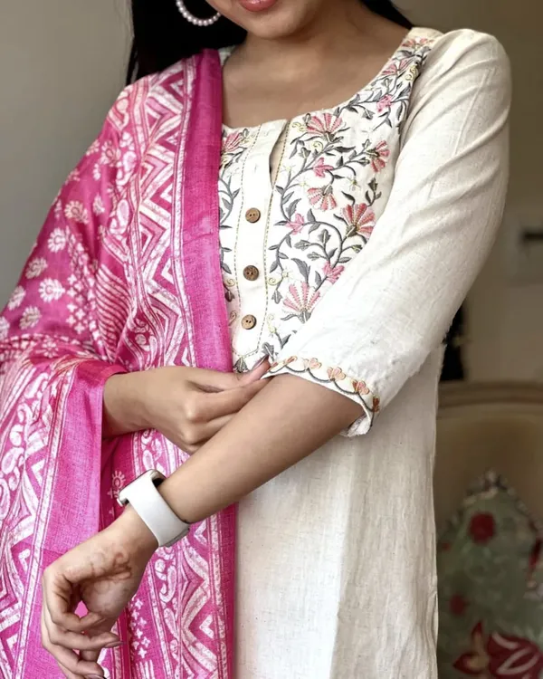 Khadi_Cotton_Embroidery_Suit_And_Khadi_Silk_Dupata_Set