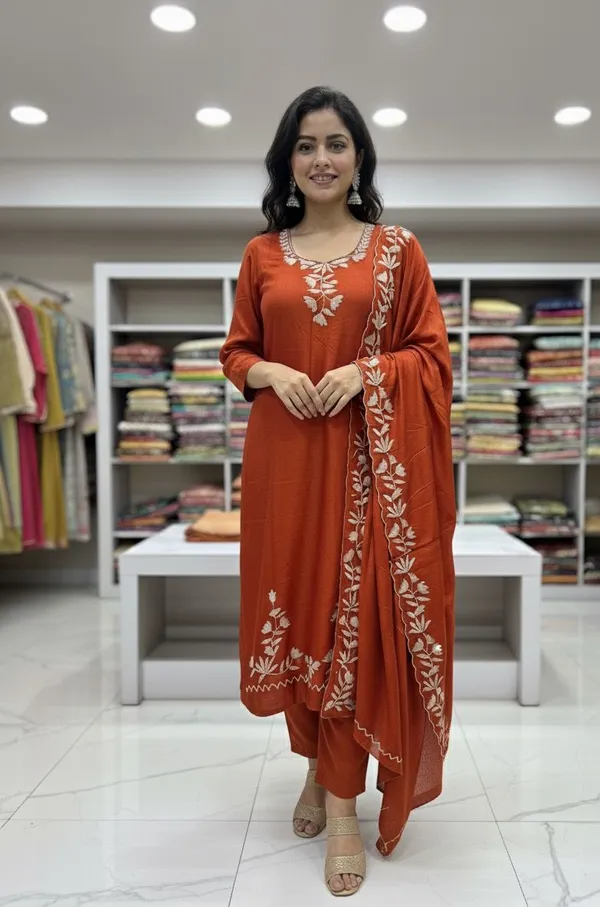 Orange_Premium_Silk_Suit_Set_For_Women