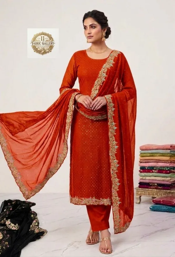 Orange_Premium_Vichiter_Silk_Suit_Set_For_Women