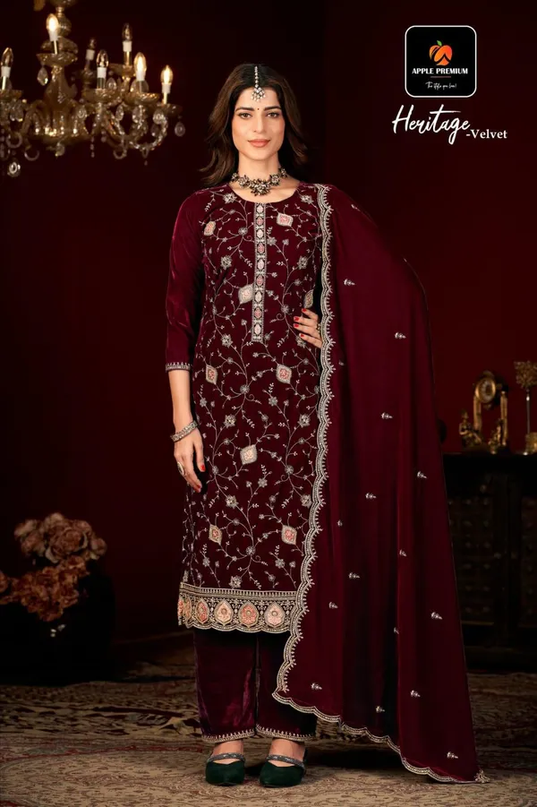 Maroon_Premium_Pure_Makhmal_Suit_Set_For_Women