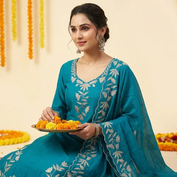 Turquoise_Blue_Premium_Silk_Suit_Set_For_Women