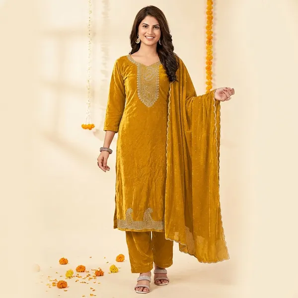 Yellow_Premium_Pure_Makhmal_Suit_Set_For_Women