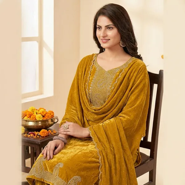 Yellow_Premium_Pure_Makhmal_Suit_Set_For_Women