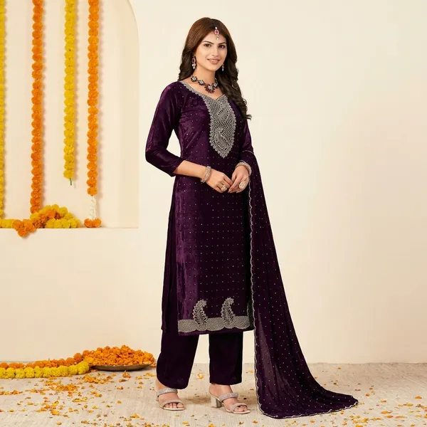 Wine_Premium_Pure_Makhmal_Suit_Set_For_Women