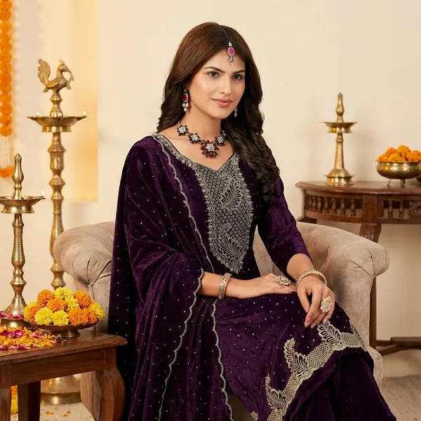 Wine_Premium_Pure_Makhmal_Suit_Set_For_Women