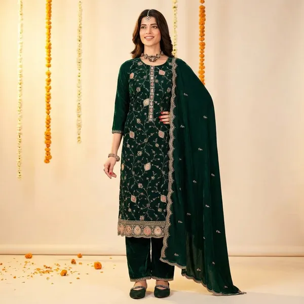 Green_Premium_Pure_Makhmal_Suit_Set_For_Women