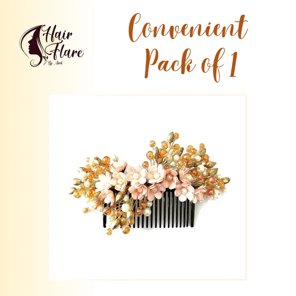 Peach_Artificial_Small_Flower_Comb_Slide_With_Beads_&_Pearls_Bridal_Hairpin_Accessories_For_Women_&_Girls