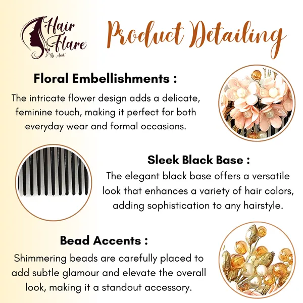 Peach_Artificial_Small_Flower_Comb_Slide_With_Beads_&_Pearls_Bridal_Hairpin_Accessories_For_Women_&_Girls