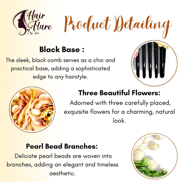 Peach_Artificial_Flower_Hair_Comb_Slide_For_Women_&_Girls