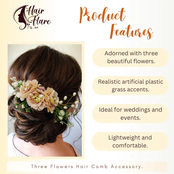 Peach_Artificial_Flower_Hair_Comb_Slide_For_Women_&_Girls