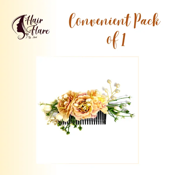Peach_Artificial_Flower_Hair_Comb_Slide_For_Women_&_Girls