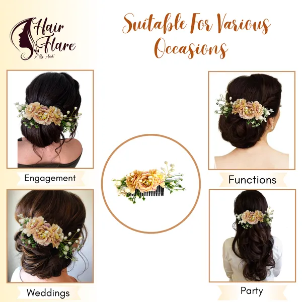 Peach_Artificial_Flower_Hair_Comb_Slide_For_Women_&_Girls