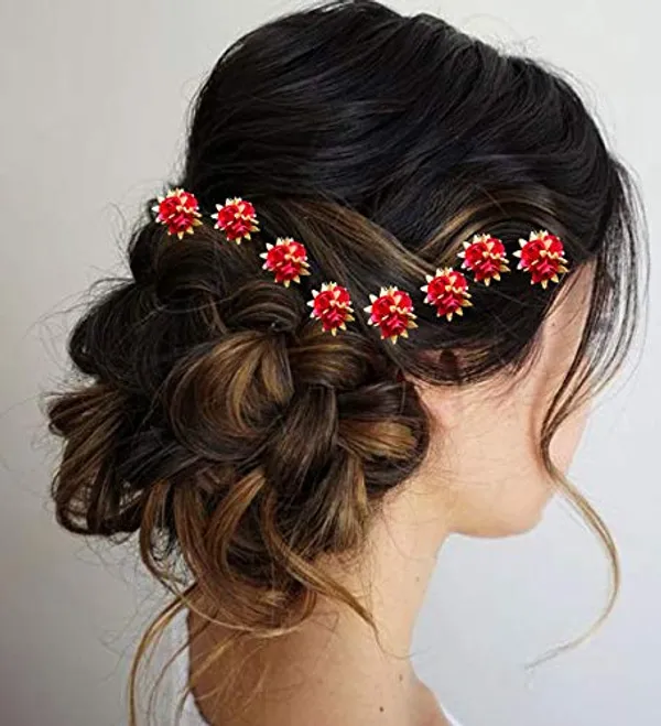 Dark_Pink_Artificial_Flowers_Hair_Accessories_For_Women