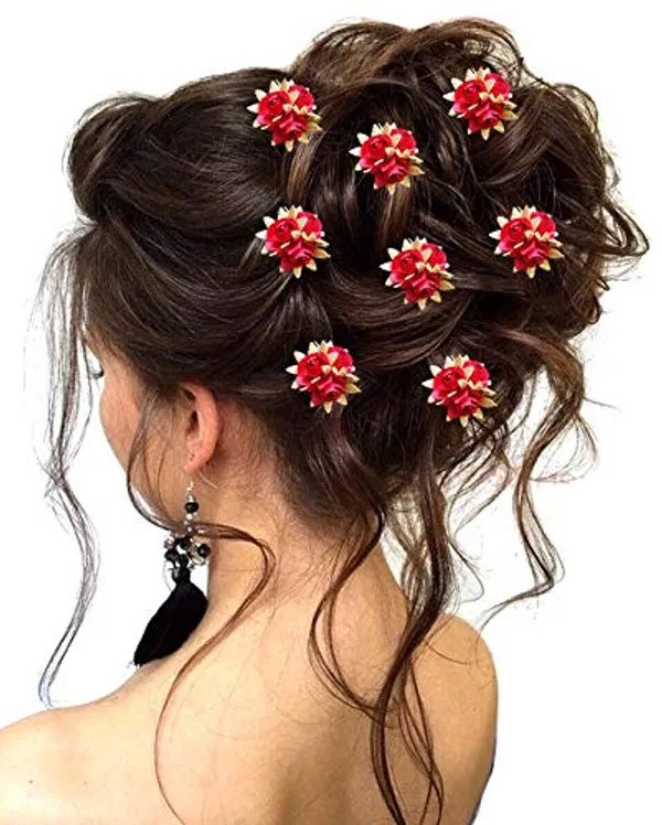 Dark_Pink_Artificial_Flowers_Hair_Accessories_For_Women