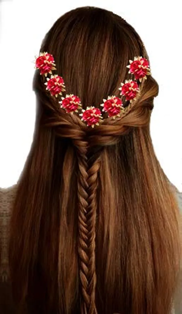 Dark_Pink_Artificial_Flowers_Hair_Accessories_For_Women